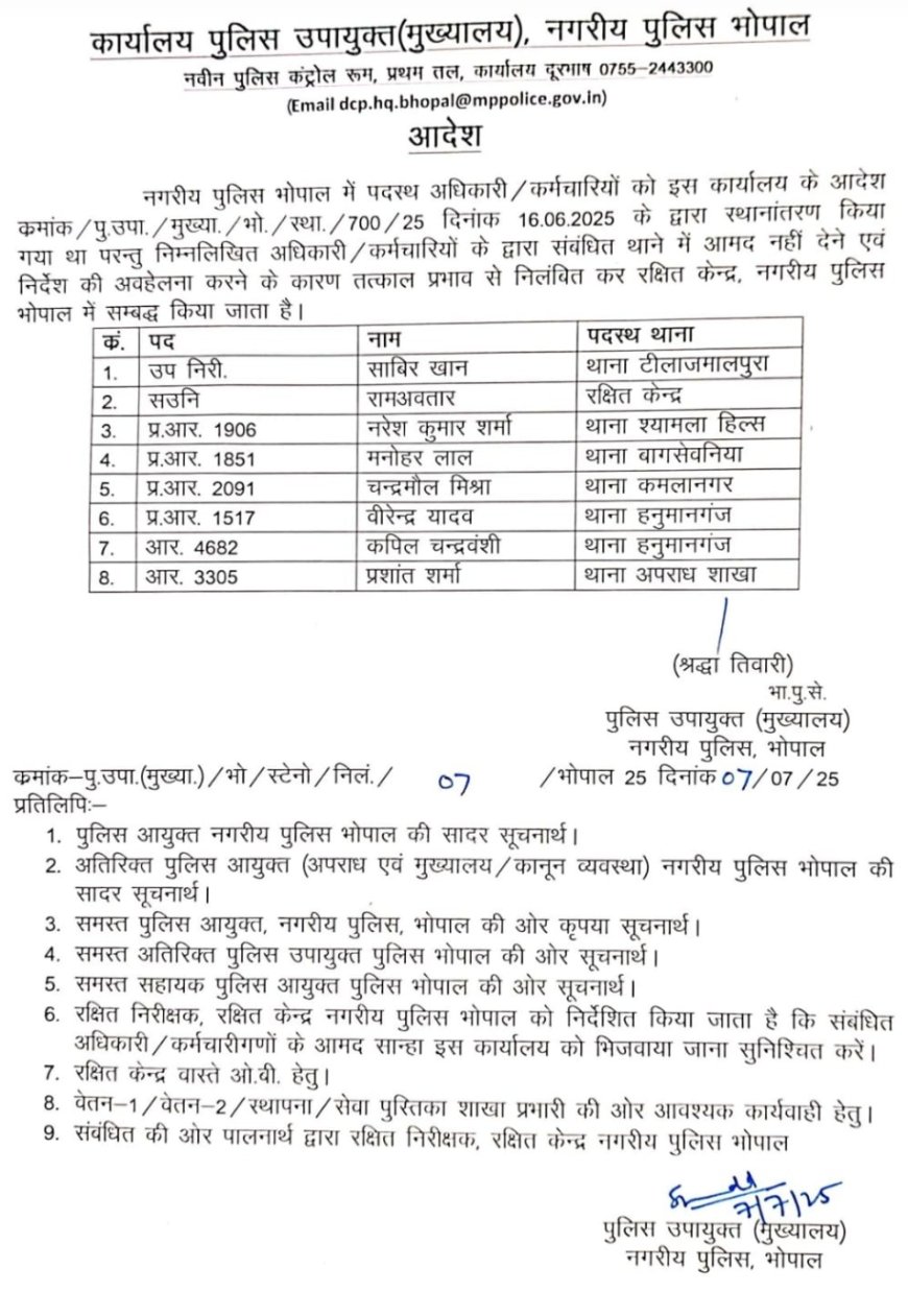 भोपाल में आठ पुलिसकर्मी सस्पेंड*